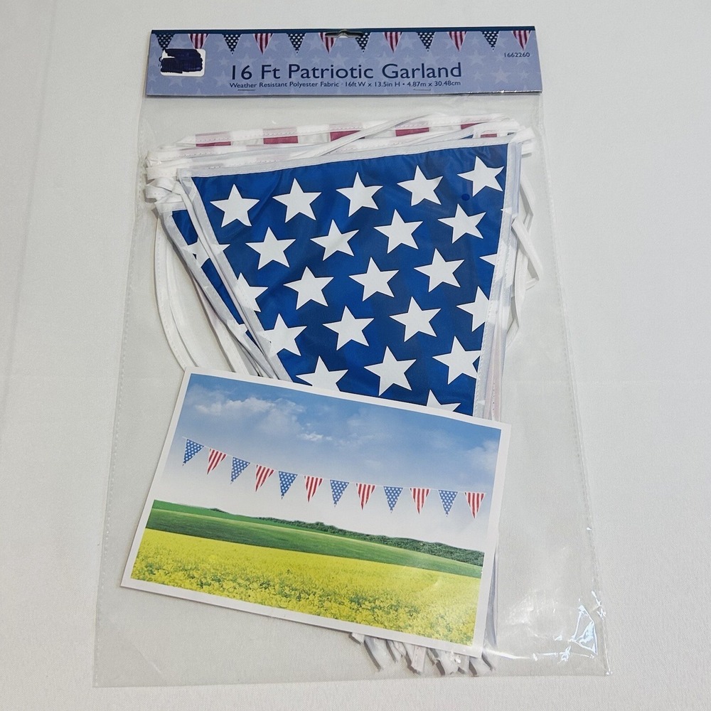 Gerson International 16ft Patriotic Flag Garland Fourth of July Bunting NEW